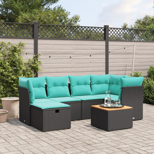 Sofasæt til Haven 7 Dele med Hynder Polyrattan Sort - hovedbillede