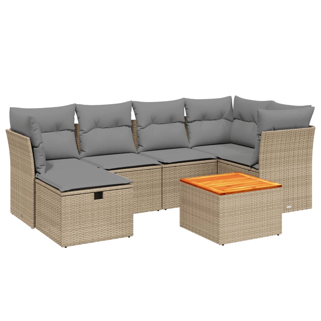 Havesofasæt 7 Dele Med Hynder Polyrattan Beige - Billede 2