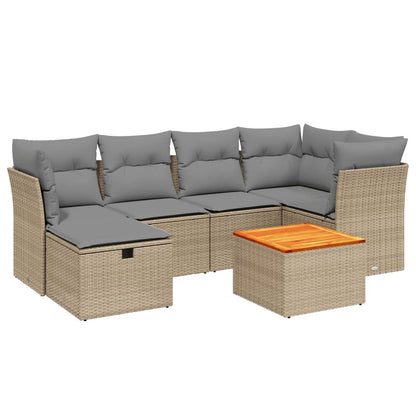 Havesofasæt 7 Dele Med Hynder Polyrattan Beige - Billede 2