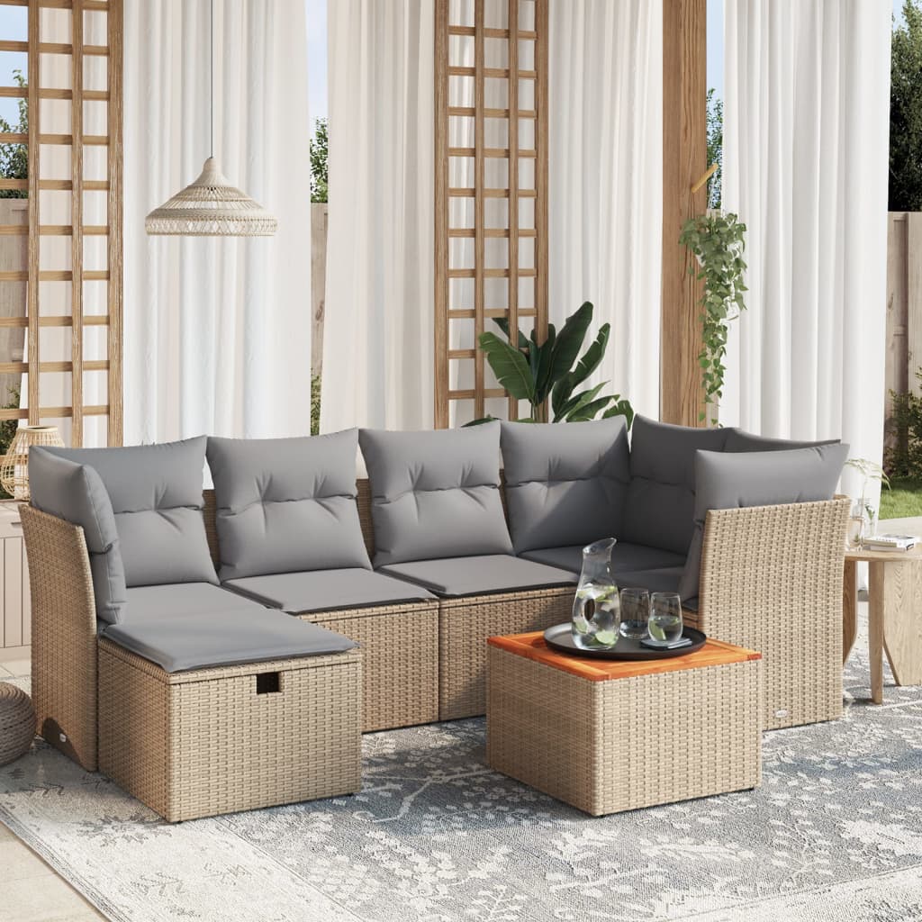 Havesofasæt 7 Dele Med Hynder Polyrattan Beige - Hovedbillede
