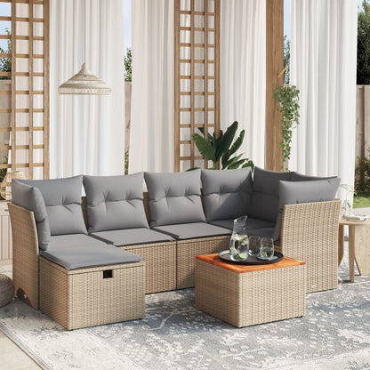 Havesofasæt 7 Dele Med Hynder Polyrattan Beige - Hovedbillede