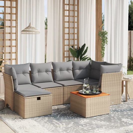 Havesofasæt 7 Dele Med Hynder Polyrattan Beige - Hovedbillede