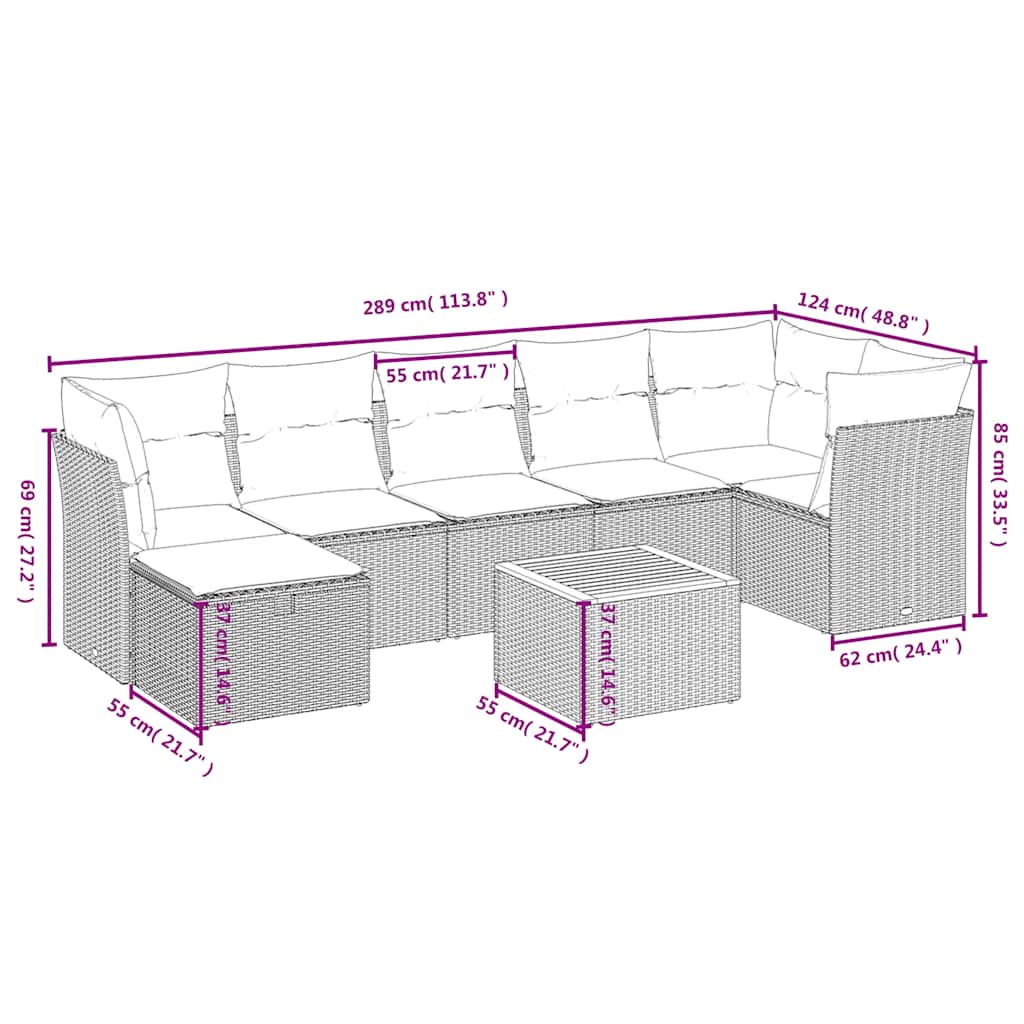 Havesofasæt 8 Dele Med Hynder Polyrattan - Billede 4