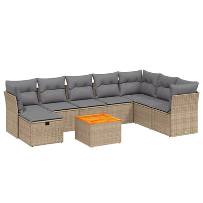 Spisebordssæt Til Haven 9 Dele Med Hynder Polyrattan Beige - Billede 2