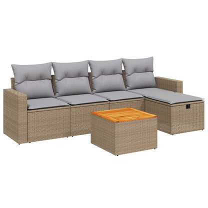 Havesofasæt 6 Dele Med Hynder Polyrattan Beige - Billede 2
