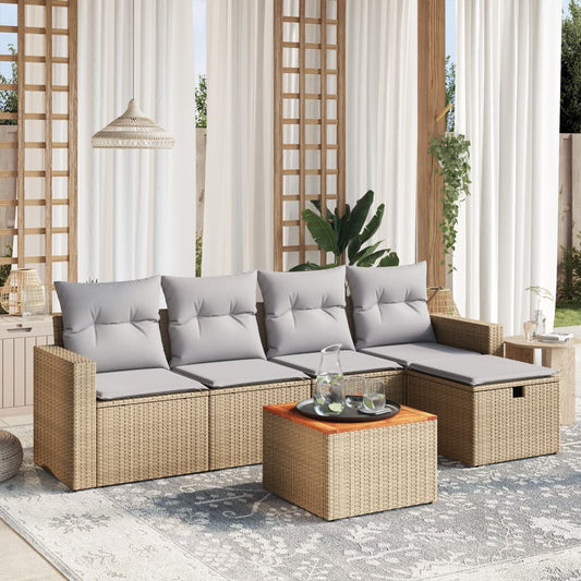 Havesofasæt 6 Dele Med Hynder Polyrattan Beige - Hovedbillede