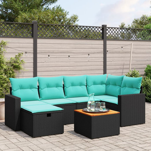 Sofasæt til Haven 7 Dele med Hynder Polyrattan Sort - hovedbillede