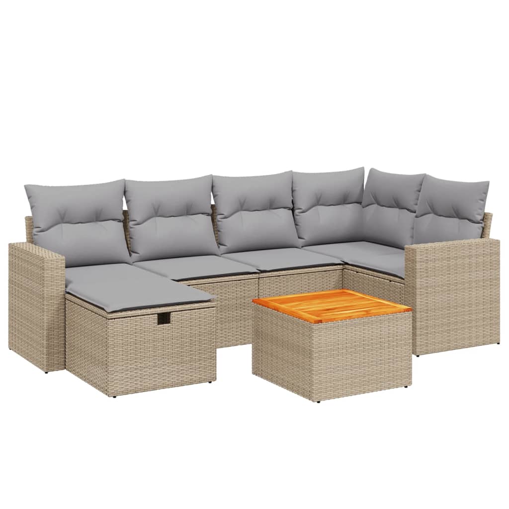 Havesofasæt 7 Dele Med Hynder Polyrattan Beige - Billede 2