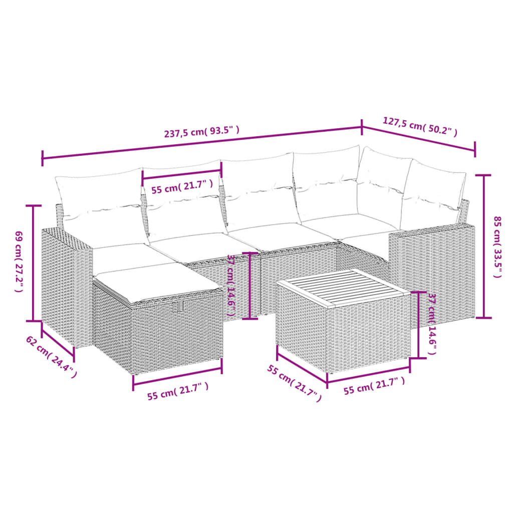 Havesofasæt 7 Dele Med Hynder Polyrattan Beige - Billede 4