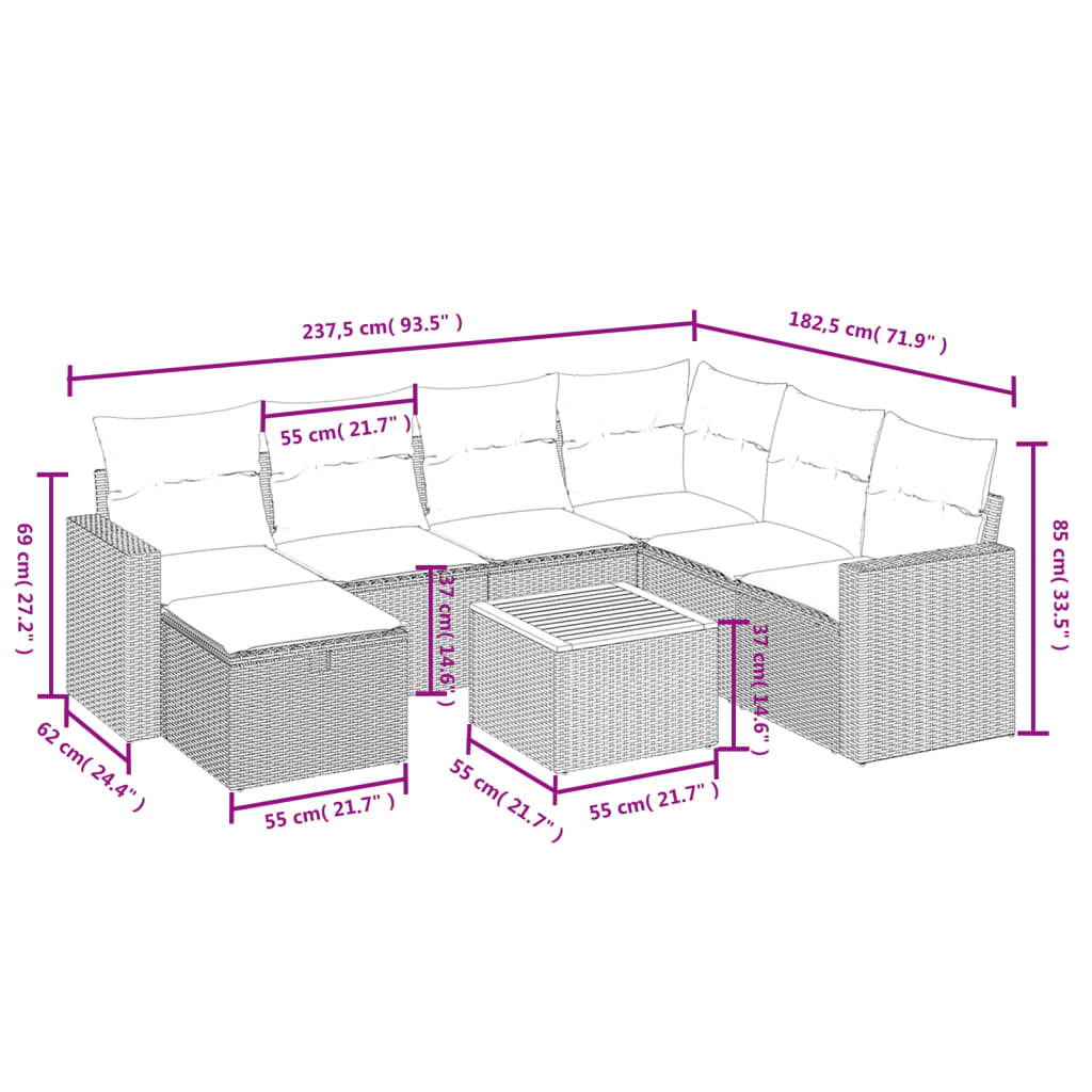 Havesofasæt 8 Dele Med Hynder Polyrattan - Billede 4
