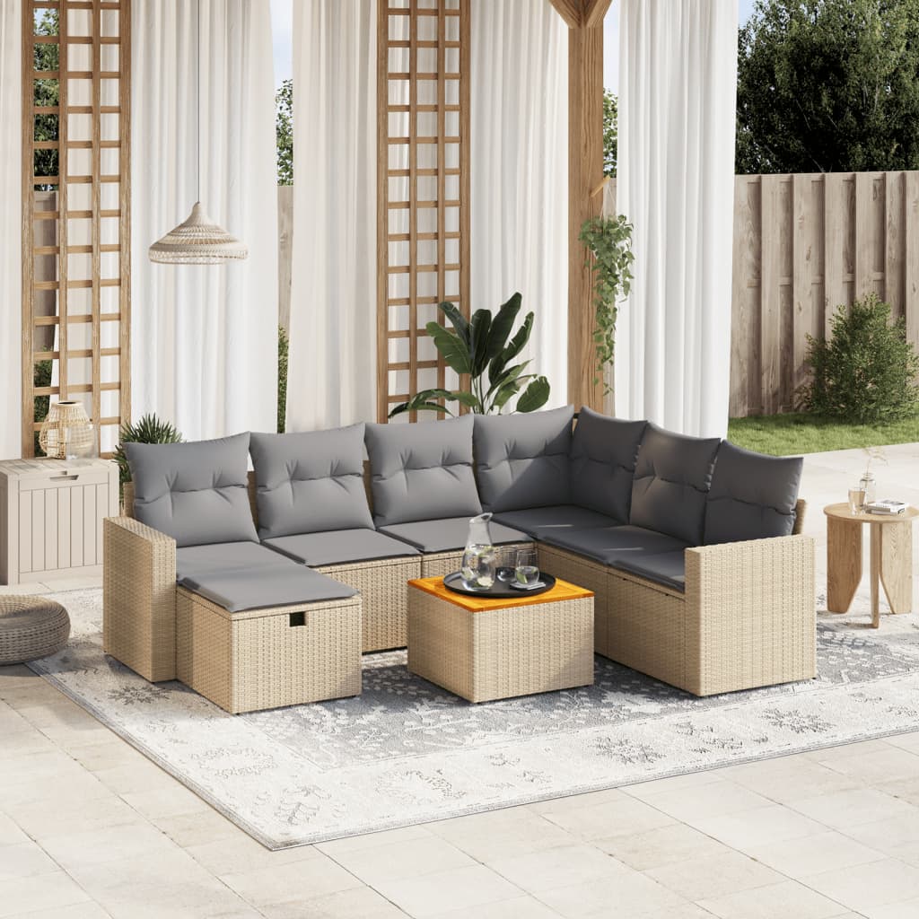 Havesofasæt 8 Dele Med Hynder Polyrattan - Hovedbillede