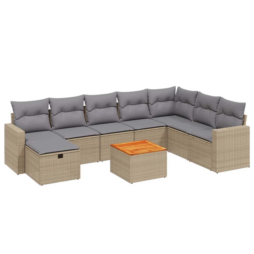 Spisebordssæt Til Haven 9 Dele Med Hynder Polyrattan Beige - Billede 2