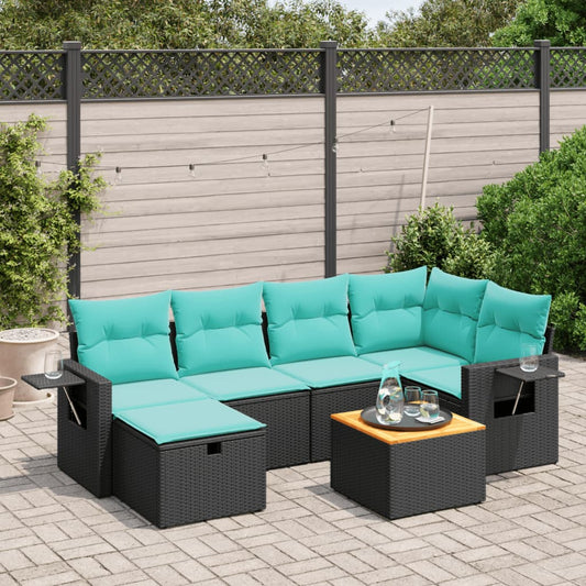 Sofasæt til Haven 7 Dele med Hynder Polyrattan Sort - hovedbillede