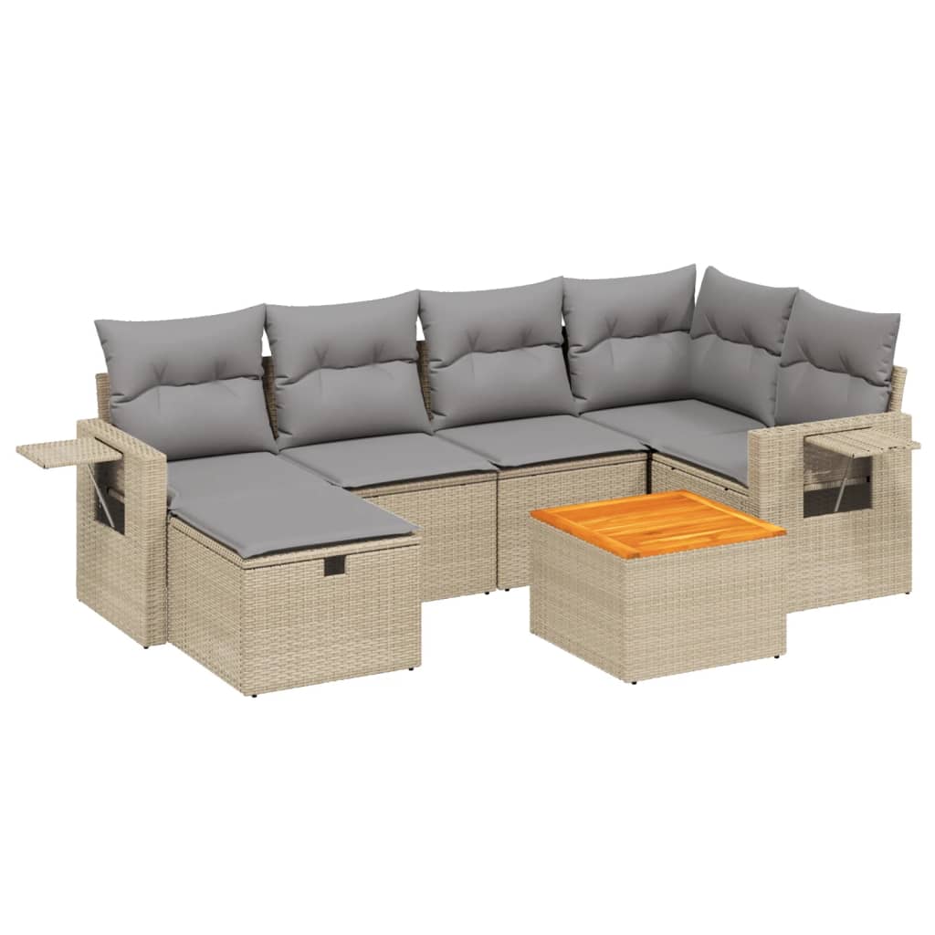 Havesofasæt 7 Dele Med Hynder Polyrattan Beige - Billede 2