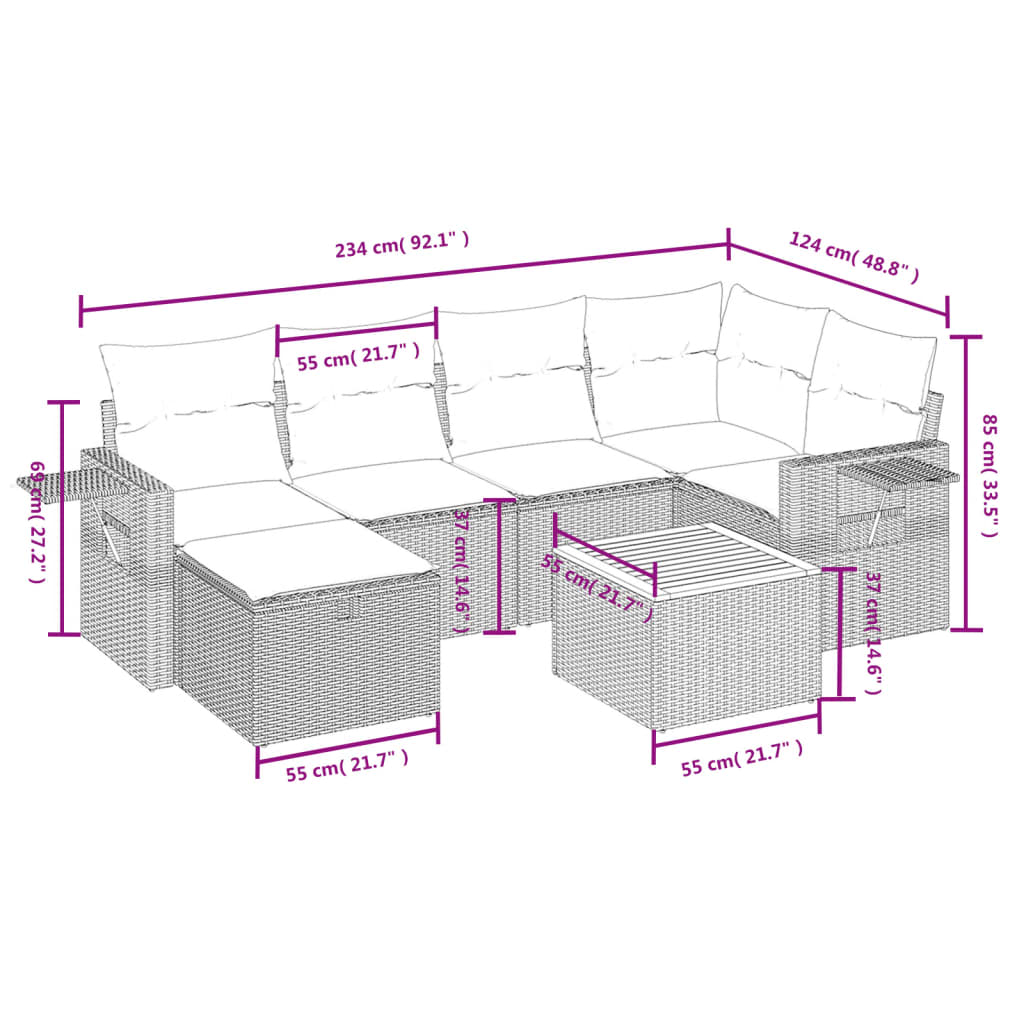 Havesofasæt 7 Dele Med Hynder Polyrattan Beige - Billede 4