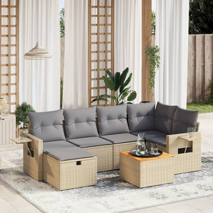 Havesofasæt 7 Dele Med Hynder Polyrattan Beige - Hovedbillede