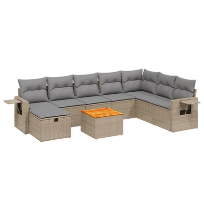 Spisebordssæt Til Haven 9 Dele Med Hynder Polyrattan Beige - Billede 2