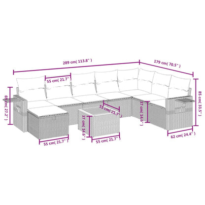Spisebordssæt Til Haven 9 Dele Med Hynder Polyrattan Beige - Billede 4