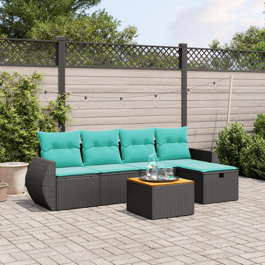 Sofasæt til Haven 6 Dele med Hynder Polyrattan Sort - hovedbillede