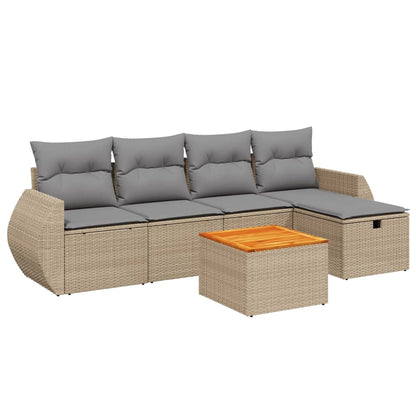 Havesofasæt 6 Dele Med Hynder Polyrattan Beige - Billede 2