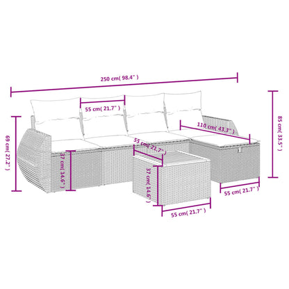 Havesofasæt 6 Dele Med Hynder Polyrattan Beige - Billede 4