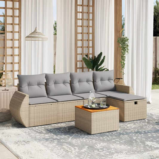 Havesofasæt 6 Dele Med Hynder Polyrattan Beige - Hovedbillede