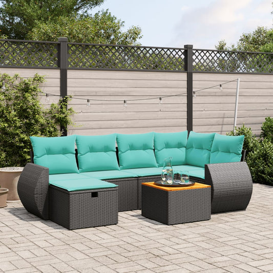Sofasæt til Haven 7 Dele med Hynder Polyrattan Sort - hovedbillede