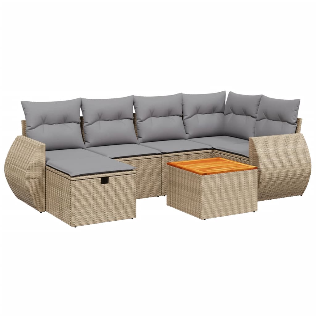 Havesofasæt 7 Dele Med Hynder Polyrattan Beige - Billede 2
