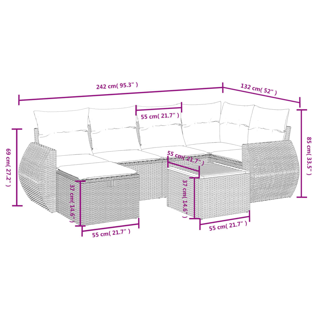 Havesofasæt 7 Dele Med Hynder Polyrattan Beige - Billede 4