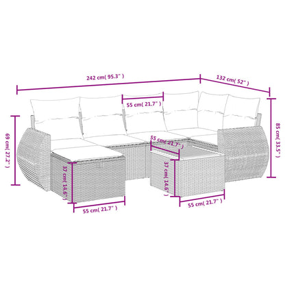 Havesofasæt 7 Dele Med Hynder Polyrattan Beige - Billede 4