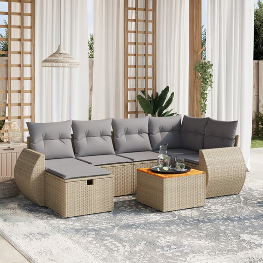 Havesofasæt 7 Dele Med Hynder Polyrattan Beige - Hovedbillede