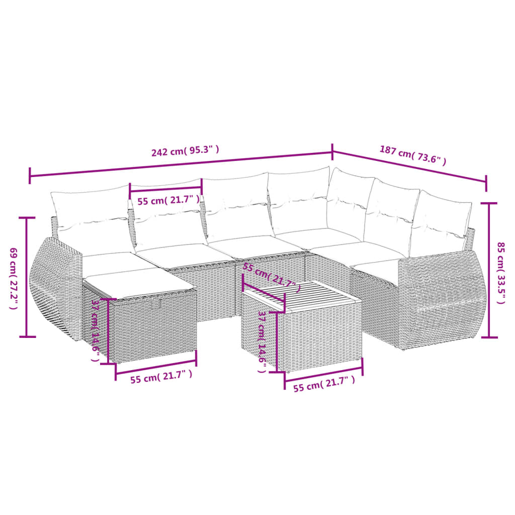 Havesofasæt 8 Dele Med Hynder Polyrattan - Billede 4