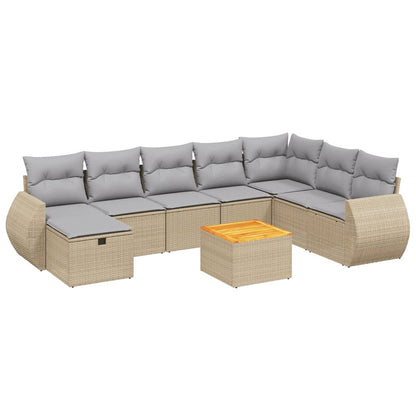 Spisebordssæt Til Haven 9 Dele Med Hynder Polyrattan Beige - Billede 2