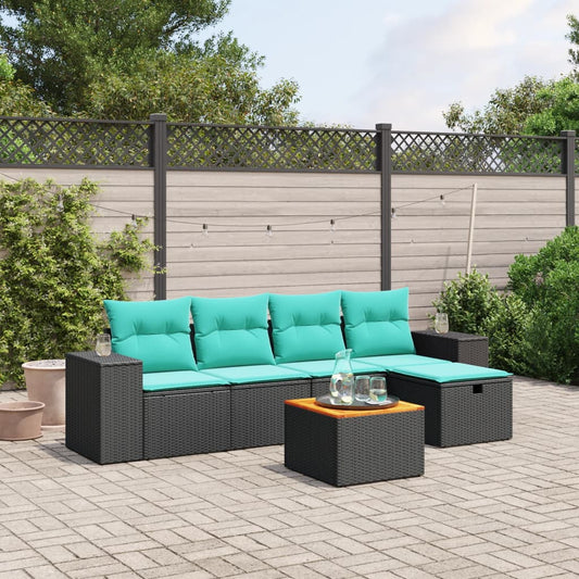 Sofasæt til Haven 6 Dele med Hynder Polyrattan Sort - hovedbillede