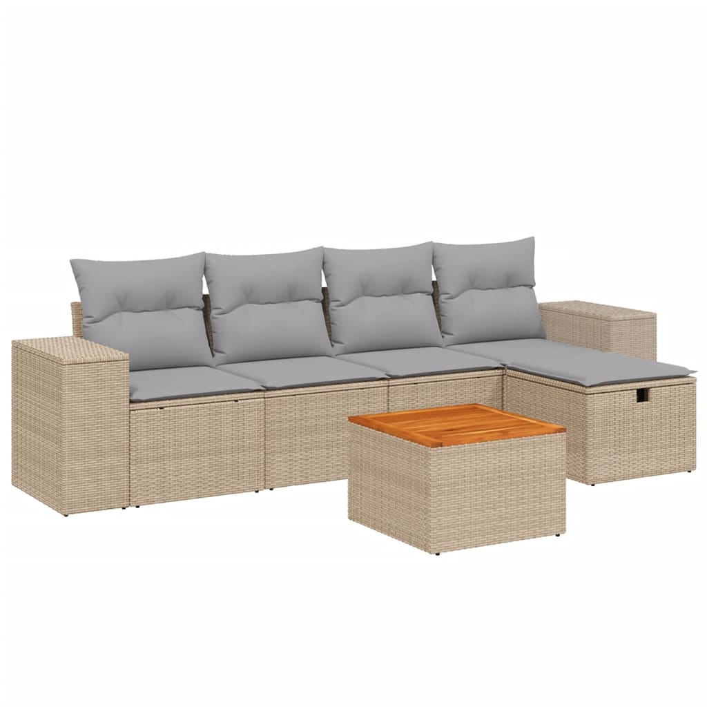 Havesofasæt 6 Dele Med Hynder Polyrattan Beige - Billede 2
