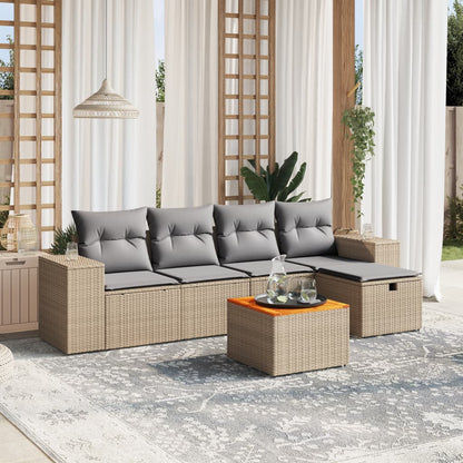 Havesofasæt 6 Dele Med Hynder Polyrattan Beige - Hovedbillede
