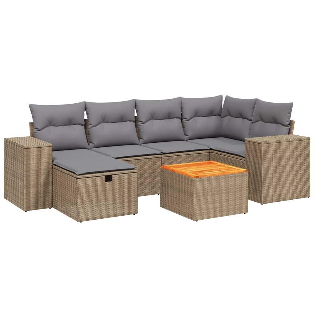 Havesofasæt 7 Dele Med Hynder Polyrattan Beige - Billede 2