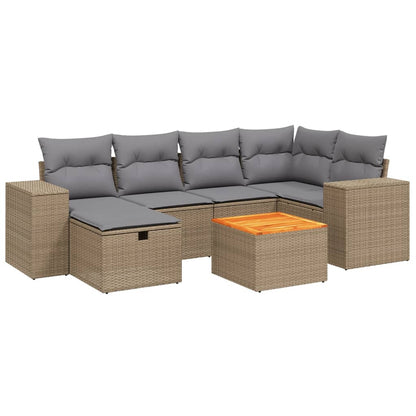 Havesofasæt 7 Dele Med Hynder Polyrattan Beige - Billede 2