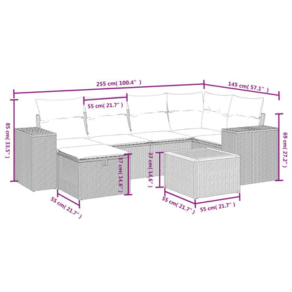 Havesofasæt 7 Dele Med Hynder Polyrattan Beige - Billede 4