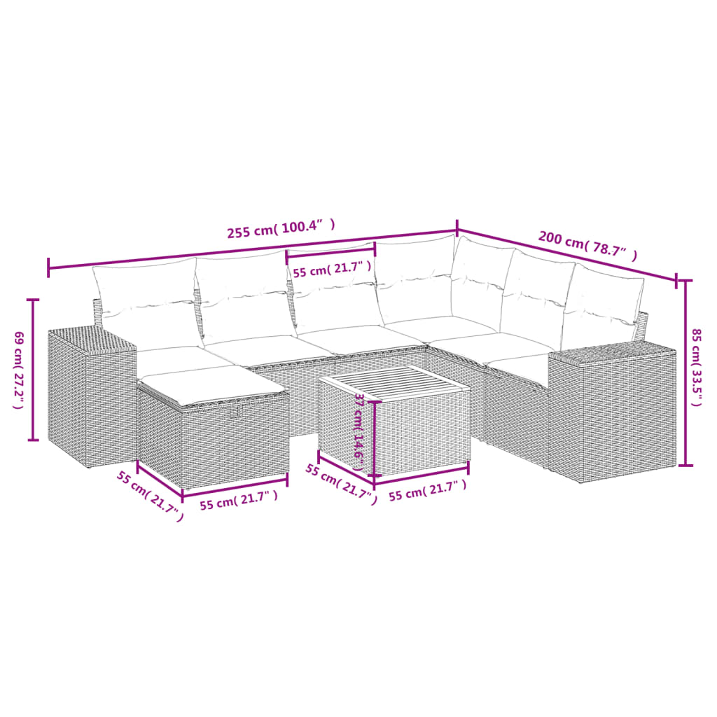 Havesofasæt 8 Dele Med Hynder Polyrattan - Billede 4