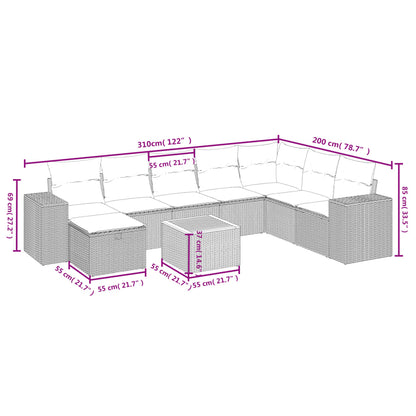Spisebordssæt Til Haven 9 Dele Med Hynder Polyrattan Beige - Billede 4
