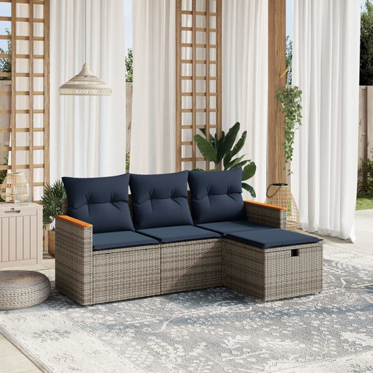 Sofasæt til Haven 4 Dele med Hynder Polyrattan Grå - hovedbillede