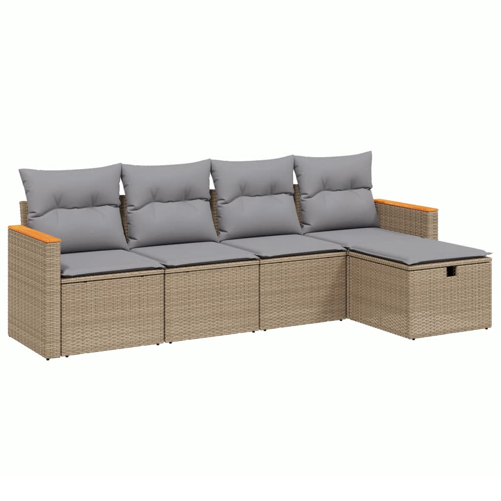 Havesofasæt 5 Dele Med Hynder Polyrattan Beige - Billede 2