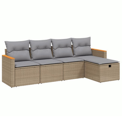 Havesofasæt 5 Dele Med Hynder Polyrattan Beige - Billede 2