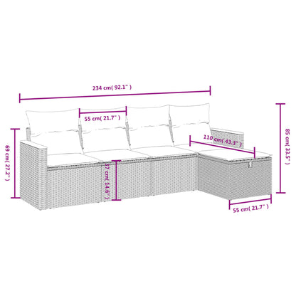 Havesofasæt 5 Dele Med Hynder Polyrattan Beige - Billede 4