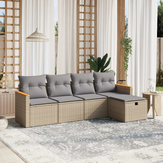 Havesofasæt 5 Dele Med Hynder Polyrattan Beige - Hovedbillede