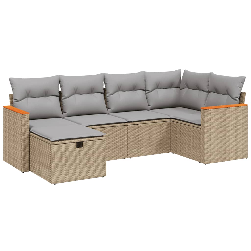 Havesofasæt 6 Dele Med Hynder Polyrattan Beige - Billede 2