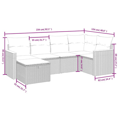 Havesofasæt 6 Dele Med Hynder Polyrattan Beige - Billede 4