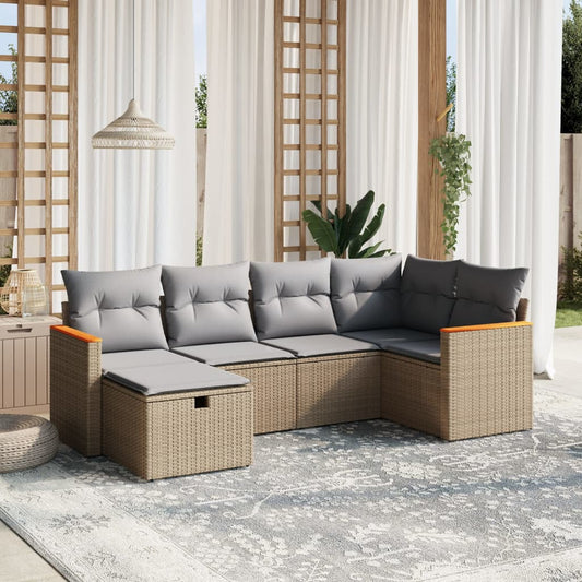 Havesofasæt 6 Dele Med Hynder Polyrattan Beige - Hovedbillede