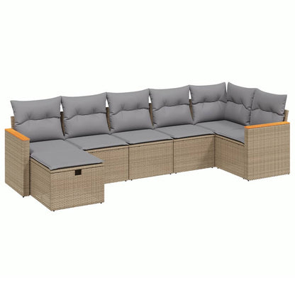 Havesofasæt 7 Dele Med Hynder Polyrattan Beige - Billede 2